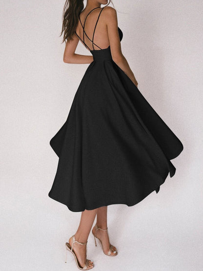 Damen Satin-Kleid Überkreuz-Träger Elegantes