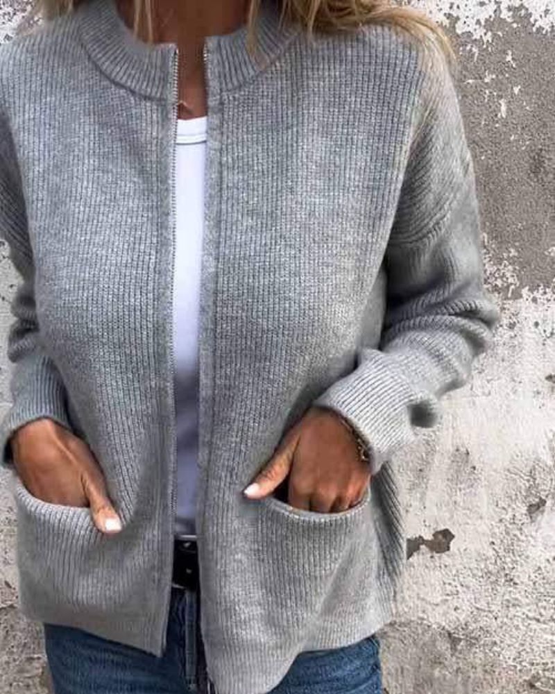 Damen Klassische Lederjacke Reißverschluss Modern