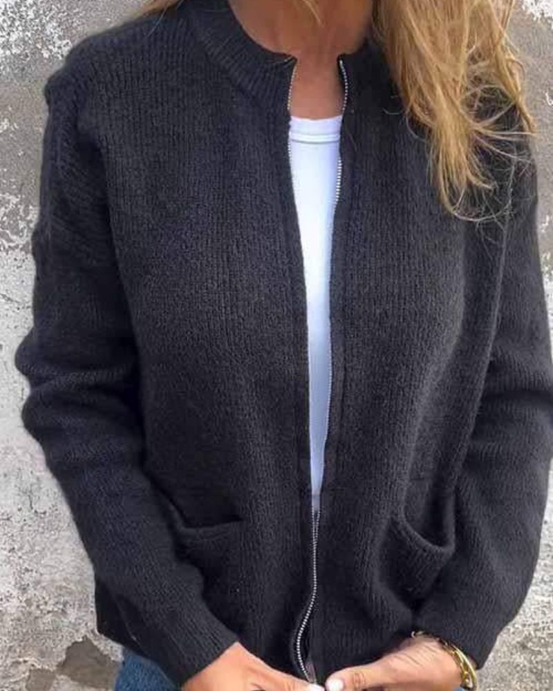 Damen Klassische Lederjacke Reißverschluss Modern