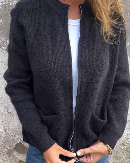 Damen Klassische Lederjacke Reißverschluss Modern