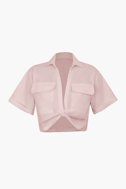 Damen Kurzarmshirt Crop Modern mit Kragen