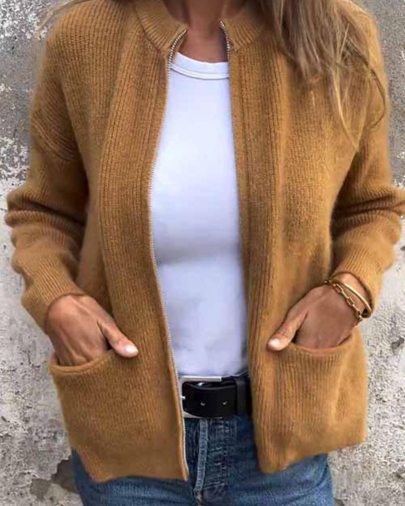 Damen Klassische Lederjacke Reißverschluss Modern