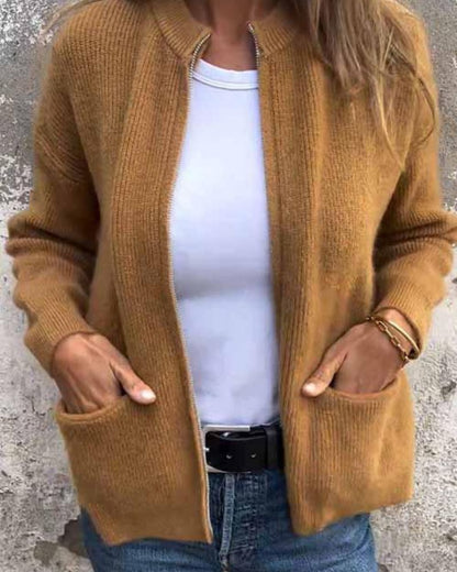 Damen Klassische Lederjacke Reißverschluss Modern