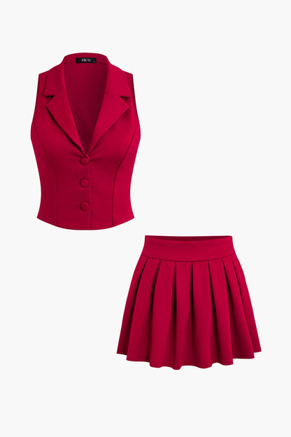 Damen Zweiteiler Weste Faltenrock Elegant