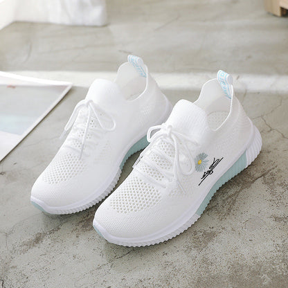 Damen Sneaker Atmungsaktives Mesh Blumenmuster Rutschfeste Sohle