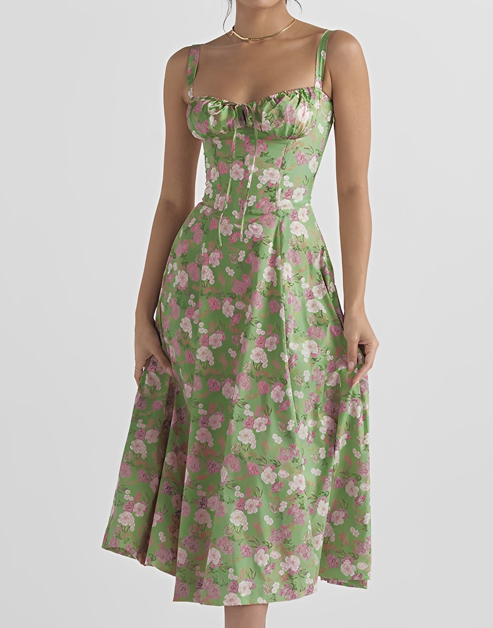 Damen Slim Fit Midi-Kleid Blumenmuster Sommerkleid