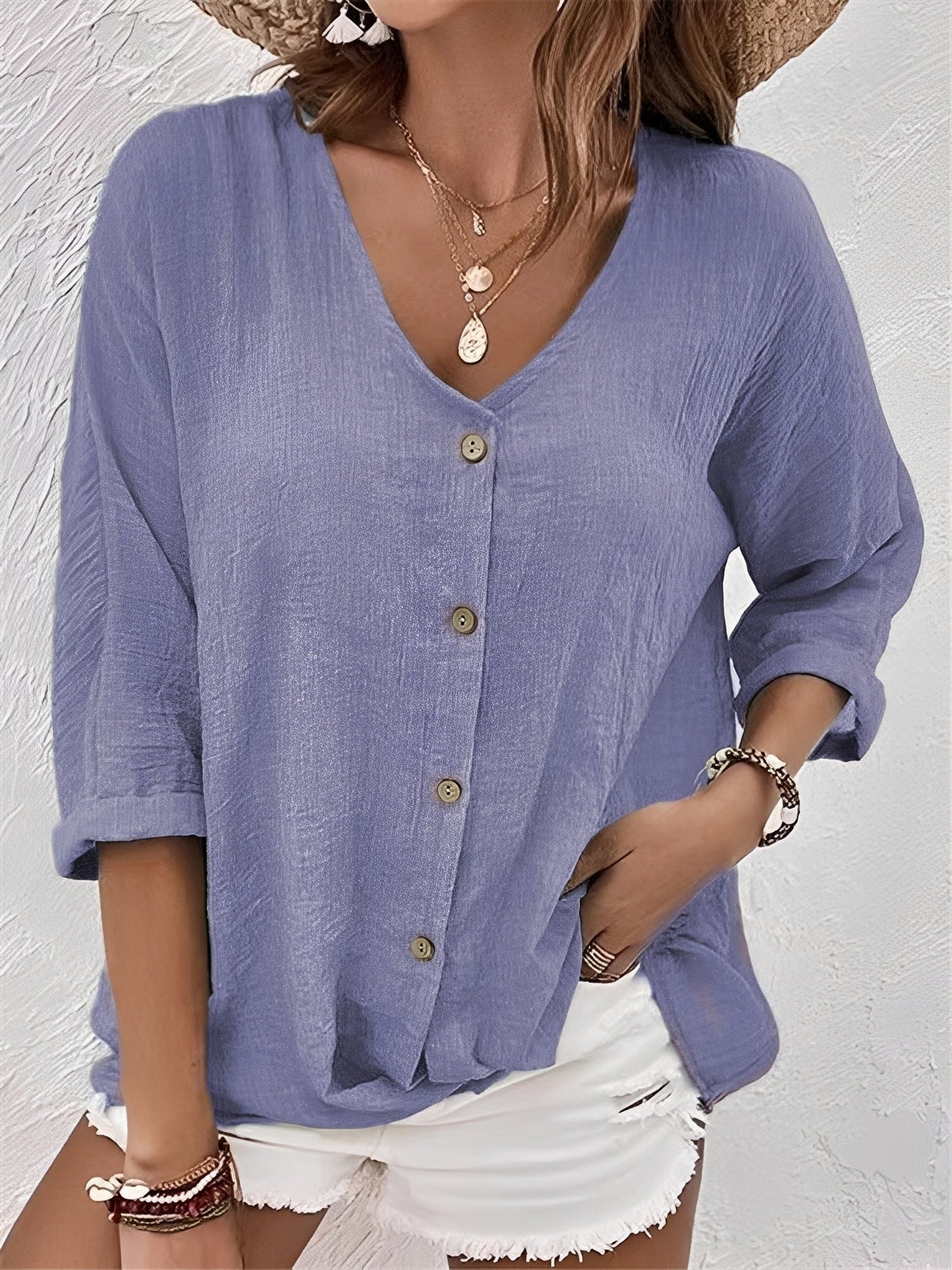 Damen V-Ausschnitt Shirt Bequem Modern