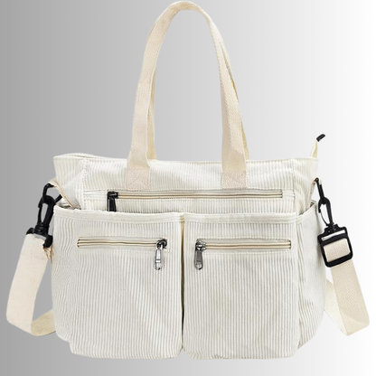 Weiße Cord-Schultertasche mit Fächern vorne