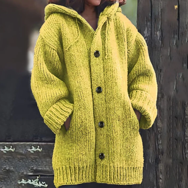 Große Damen Strickjacke Oversized mit Kapuze Warm