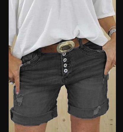 Rippen-Shorts Zerrissene Denim Damen