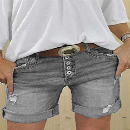 Rippen-Shorts Zerrissene Denim Damen
