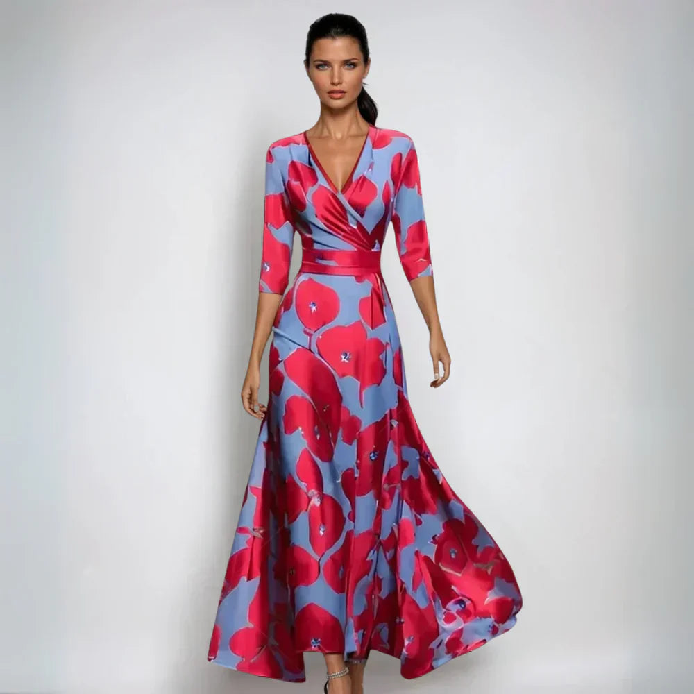Damen Wickelkleid Blumenmuster Leicht Sommerkleid - Norvielle