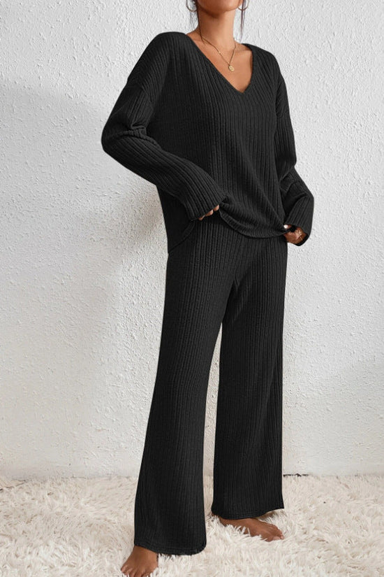 Damen Loungewear Set 2-teilig Rippstrick Bequem