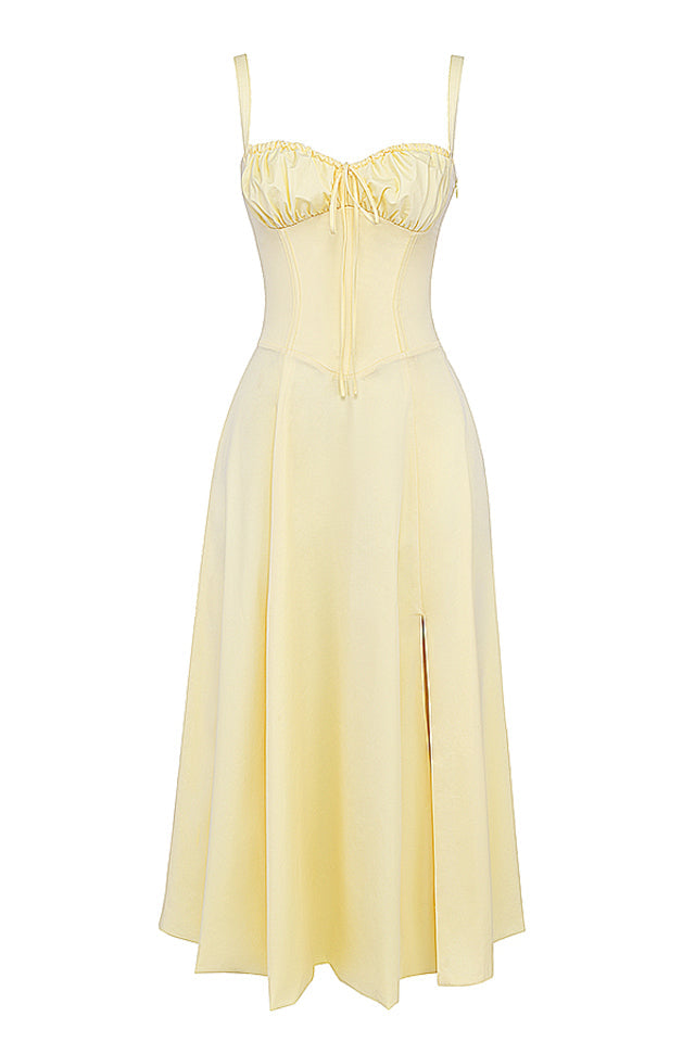 Damen Midikleid Zitronengelb Figurformend Sommerkleid