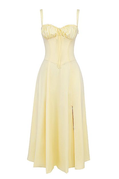 Damen Midikleid Zitronengelb Figurformend Sommerkleid