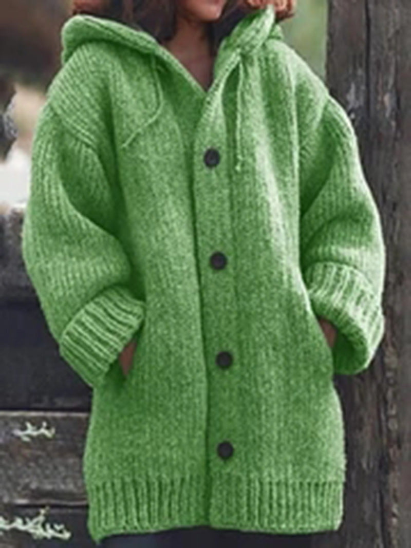 Große Damen Strickjacke Oversized mit Kapuze Warm