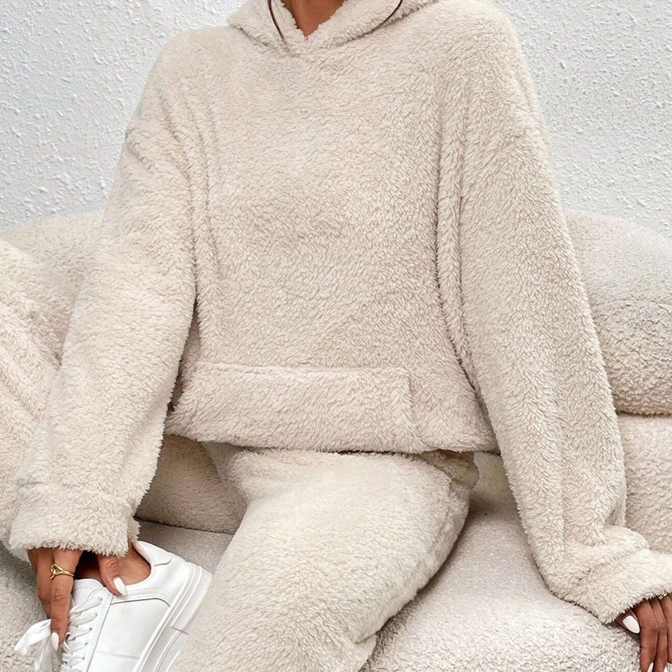 Damen Fleece Schlafanzug 2-teilig Warm Weich Mit Kapuze - Norvielle