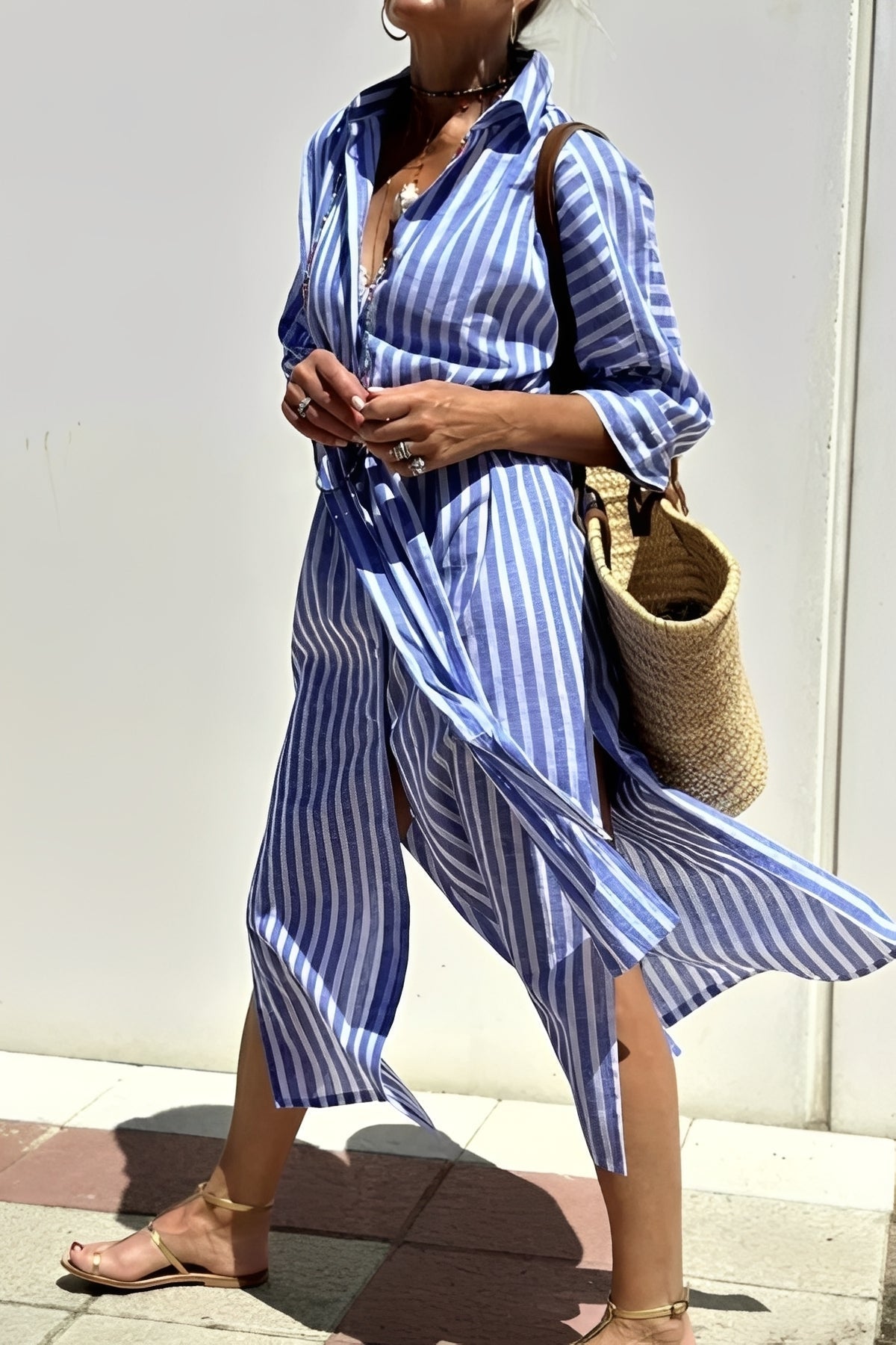 Damen Sommerkleid Gestreift Lässig