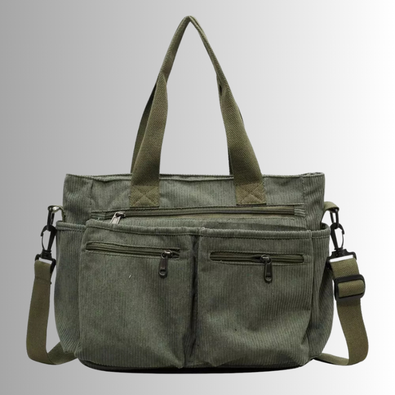 Große Cord Schultertasche Reißverschluss Stylisch
