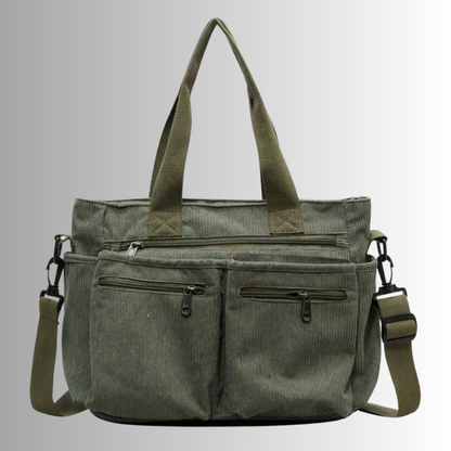 Große Cord Schultertasche Reißverschluss Stylisch