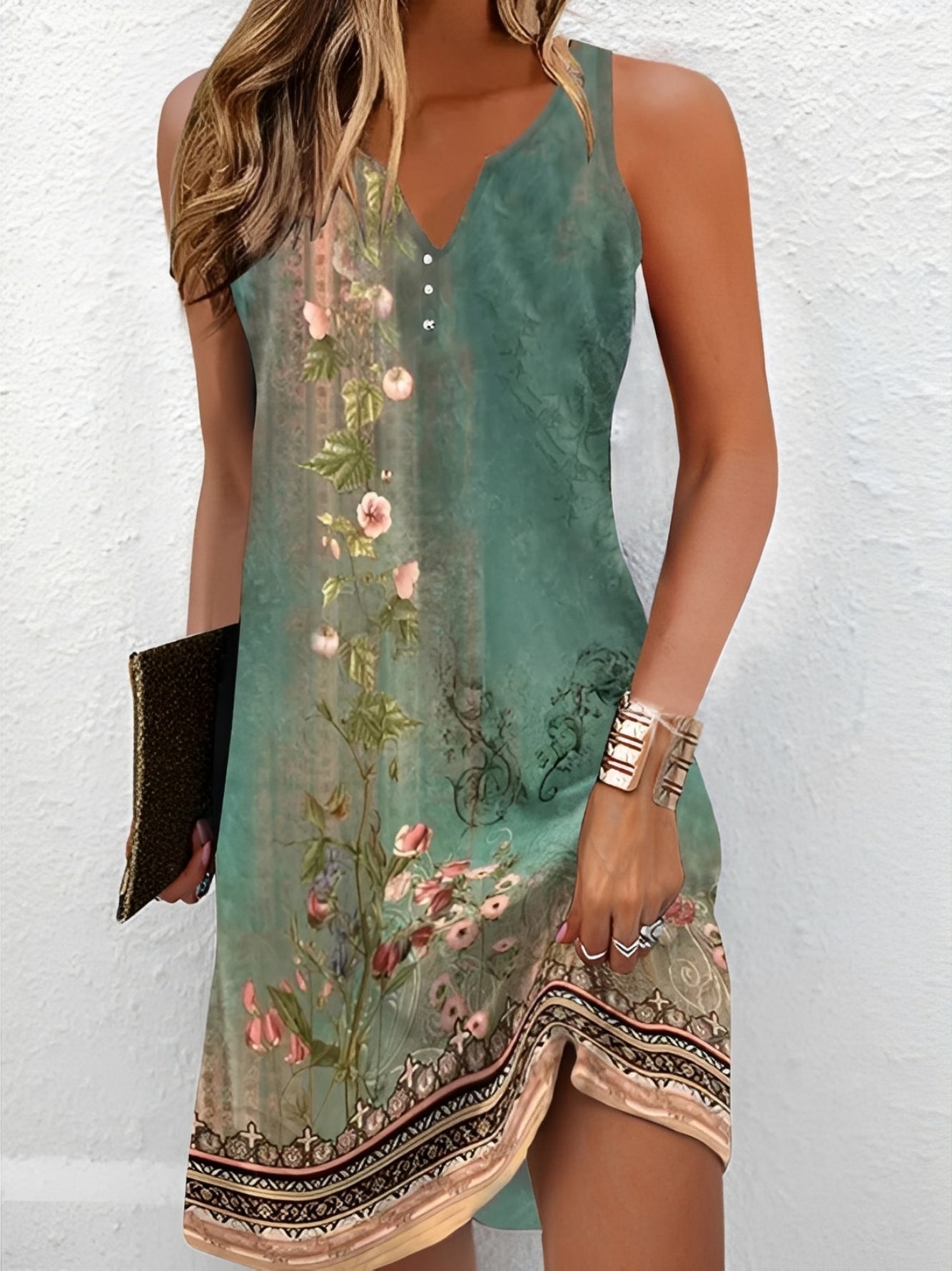 Damen Ärmelloses Sommerkleid Bedruckt Elegantes Design