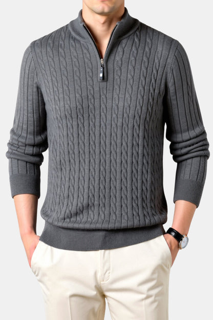Damen Strickpullover Zopfmuster Reißverschluss