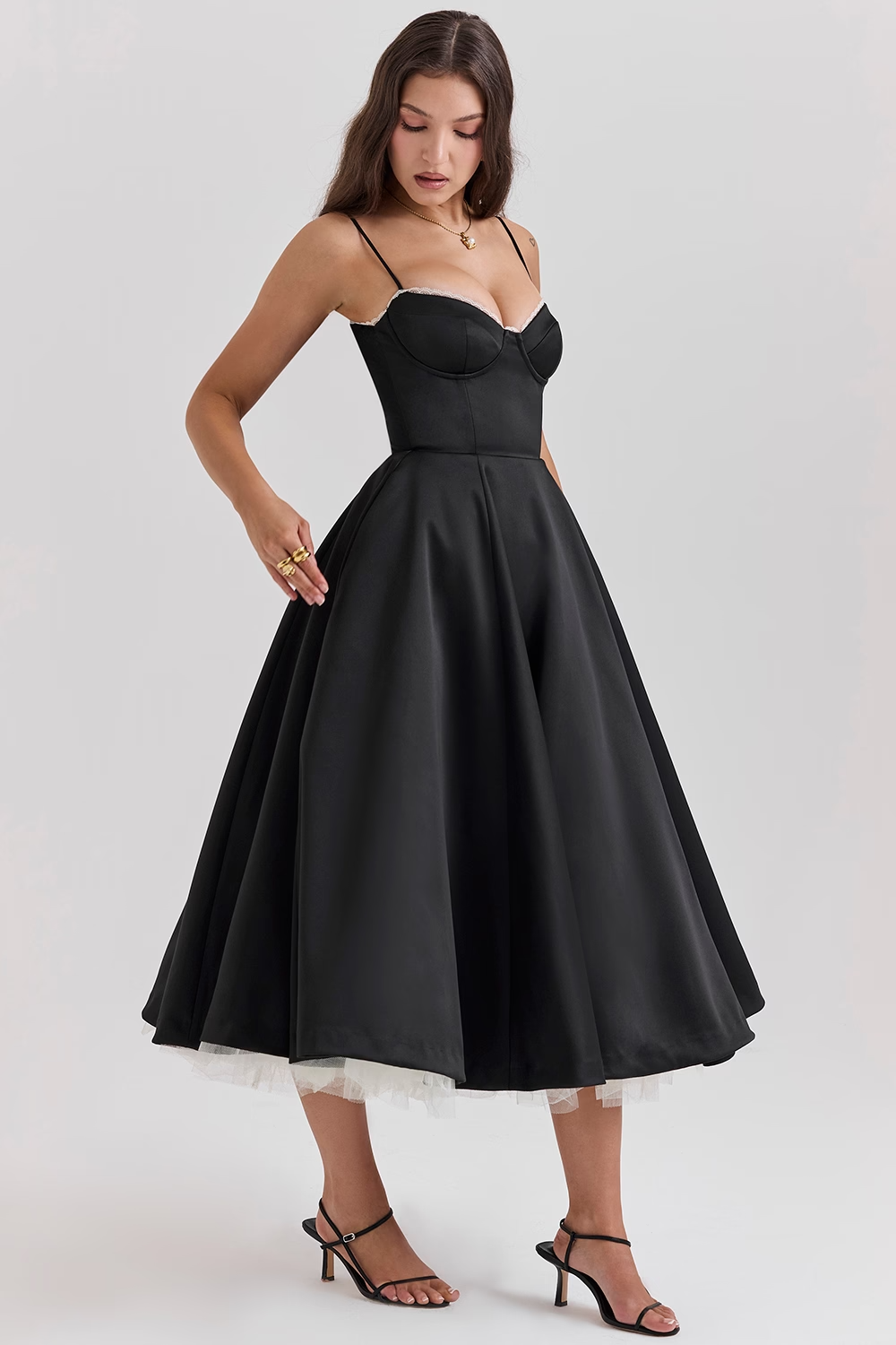 Damenkleid Midi mit Korsett-Oberteil und Rock