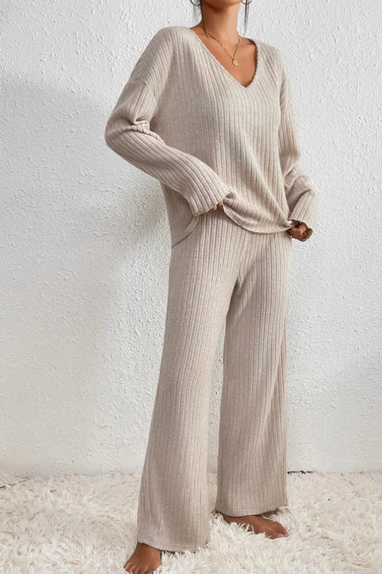 Damen Loungewear Set 2-teilig Rippstrick Bequem - Norvielle