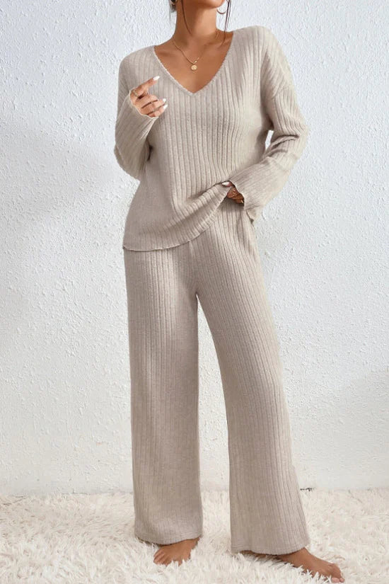 Damen Loungewear Set 2-teilig Rippstrick Bequem