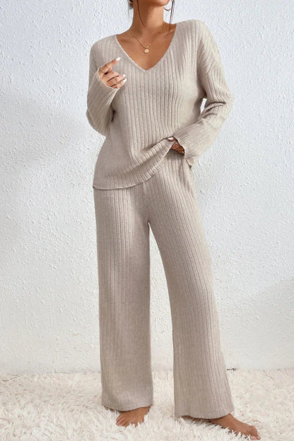Damen Loungewear Set 2-teilig Rippstrick Bequem
