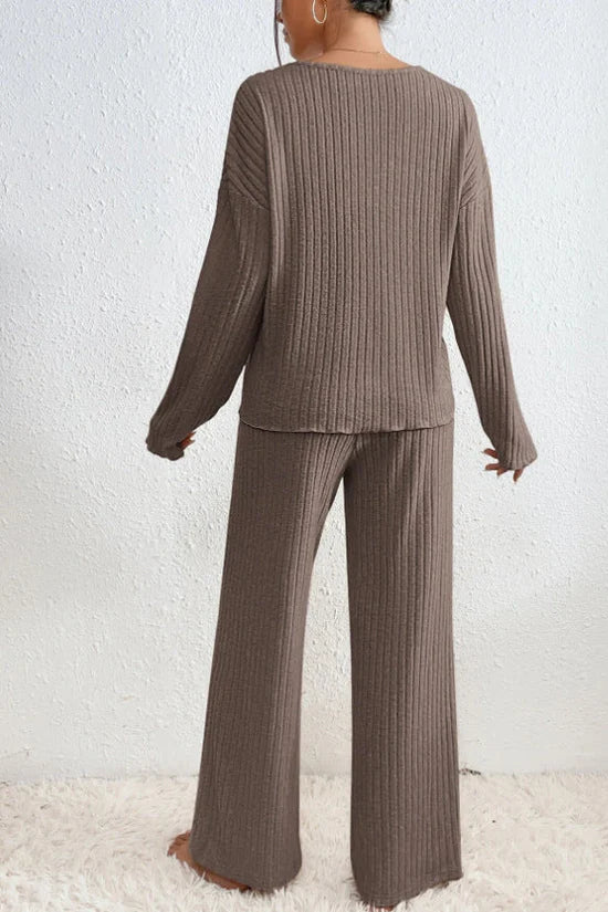 Damen Loungewear Set 2-teilig Rippstrick Bequem