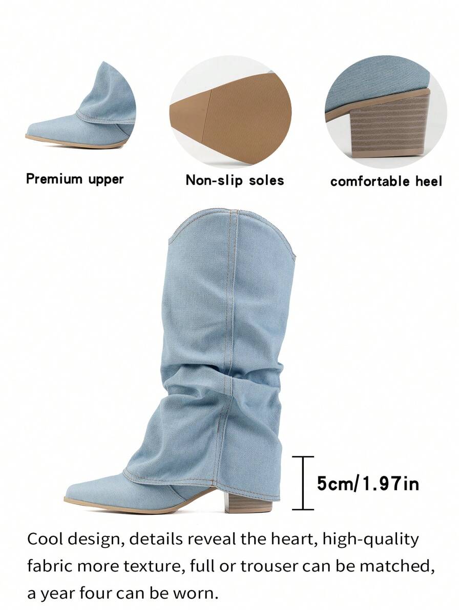 Damen Denim Stiefel Slouchy Style Hoch