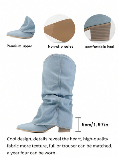 Damen Denim Stiefel Slouchy Style Hoch