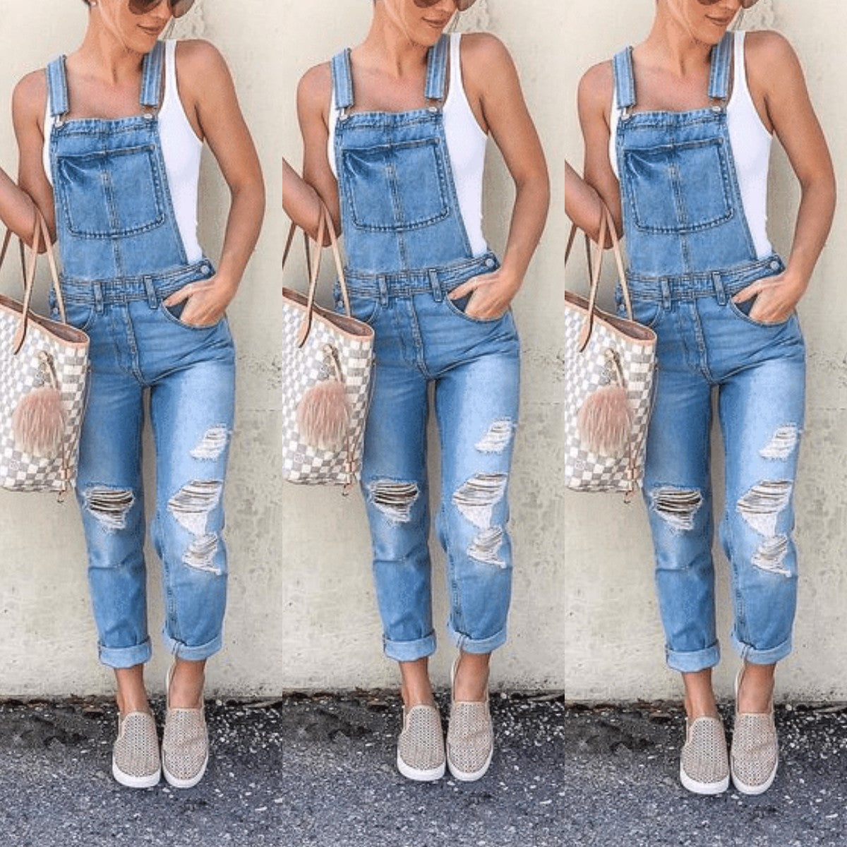 Damen Ripped Jeans Latzhose Destroyed Style - Norvielle