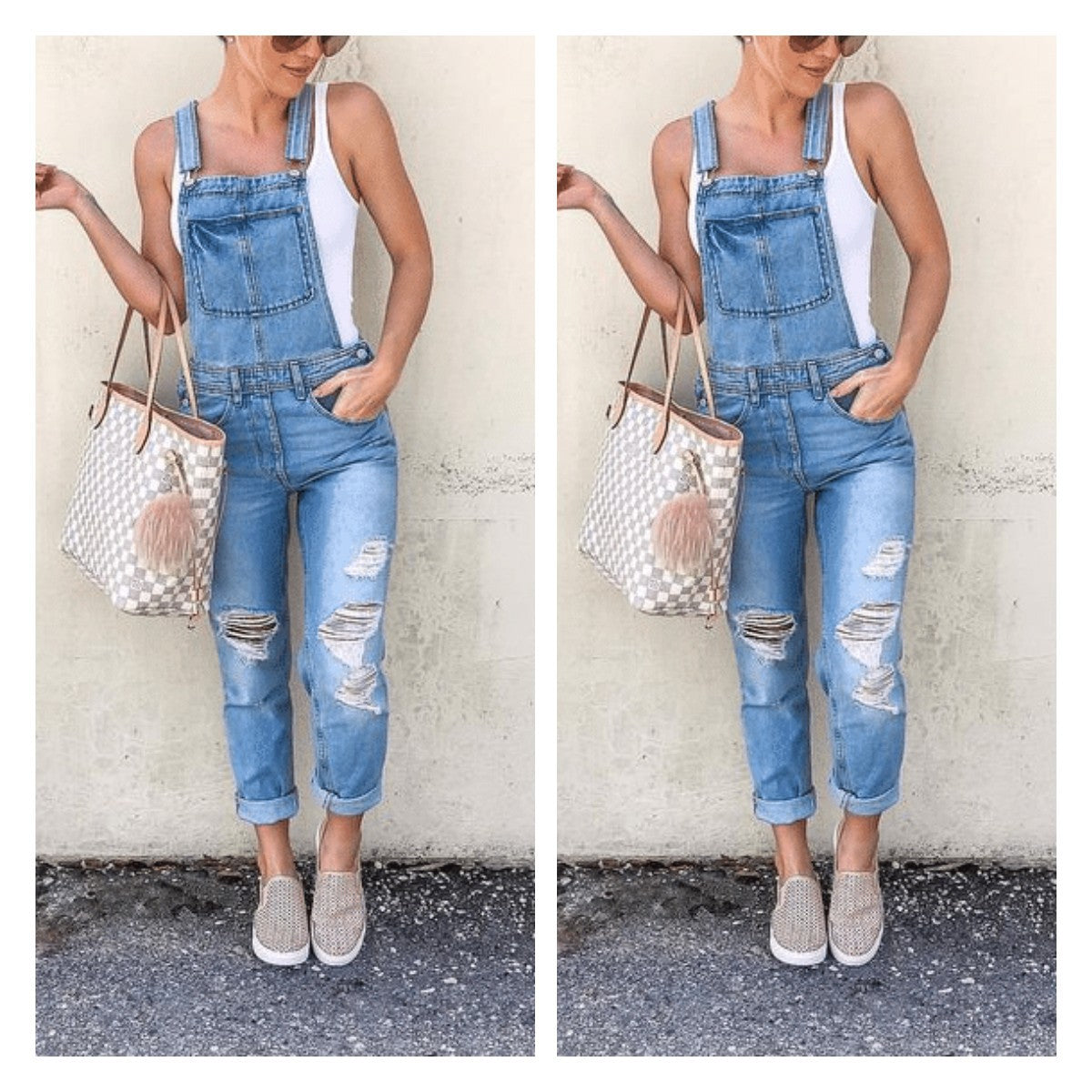 Damen Ripped Jeans Latzhose Destroyed Style