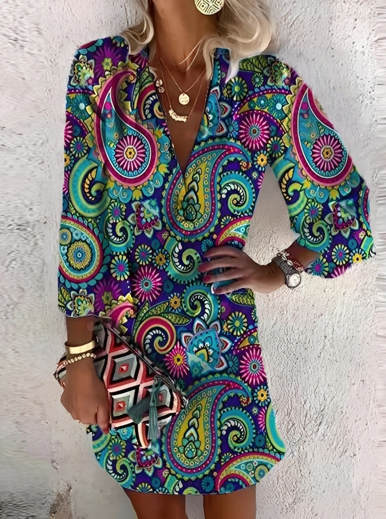 Damen Boho Minikleid Stilvolles Sommerkleid