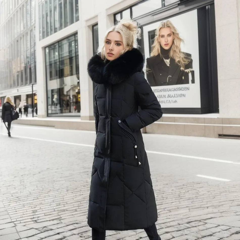 Damen Daunenmantel Lang Warm Steppmantel Mit Kragen