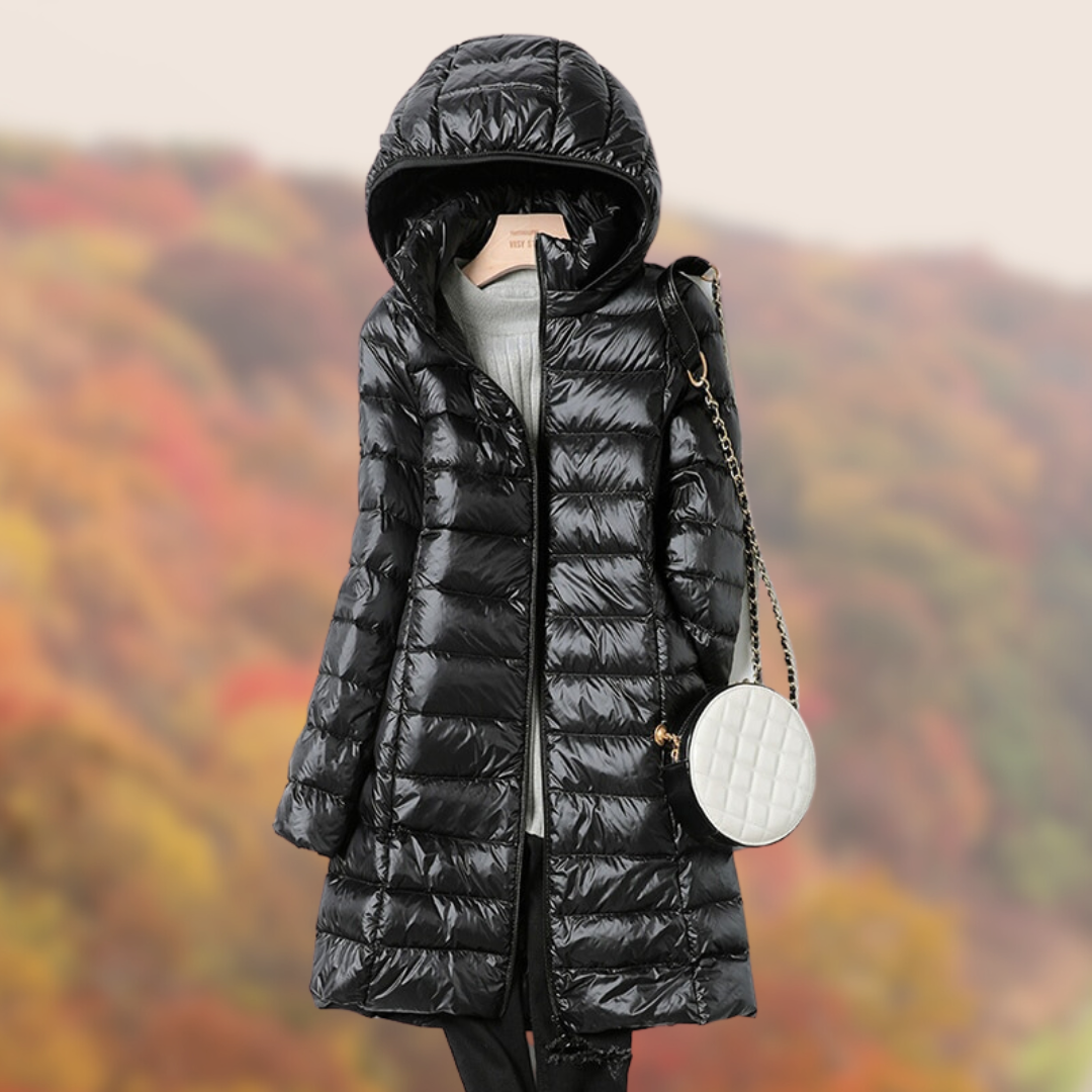 Damen Steppjacke Glänzend Mit Kapuze Lang