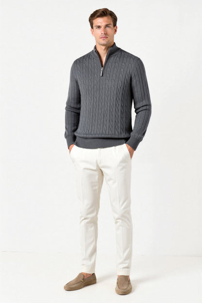 Damen Strickpullover Zopfmuster Reißverschluss