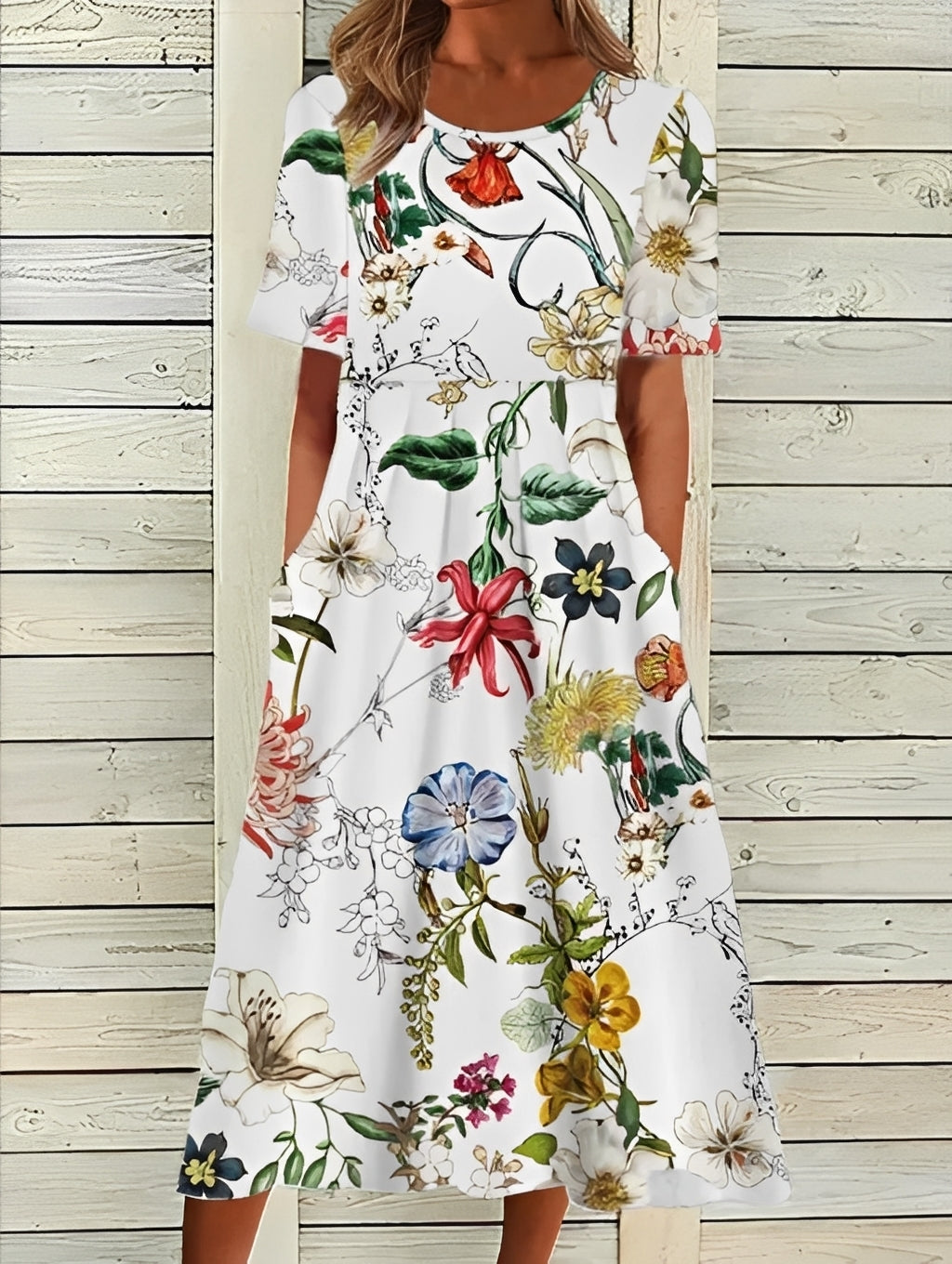 Damen Midikleid Blumenmuster Elegant