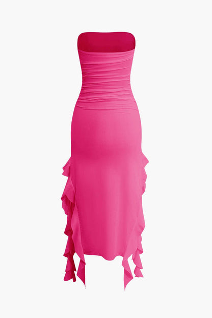 Damen Maxikleid Volant Rüschen Eleganz