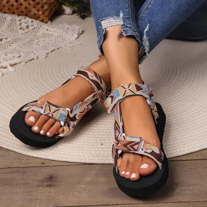 Damen Flache Sandalen Bedruckte Riemen Sommer - Norvielle