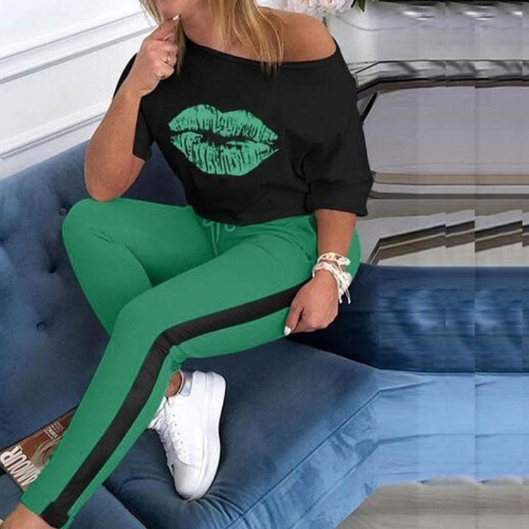 Damen T-Shirt Lippenmotiv Trendy Baumwolle