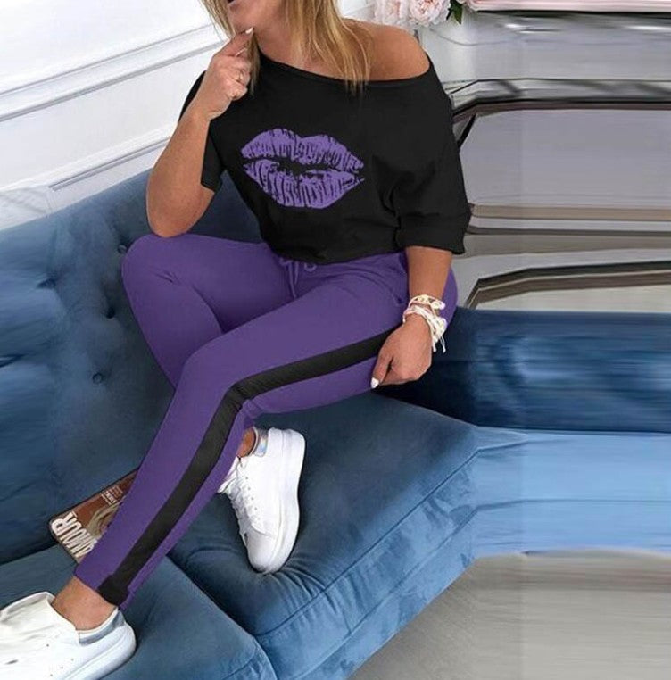 Damen T-Shirt Lippenmotiv Trendy Baumwolle
