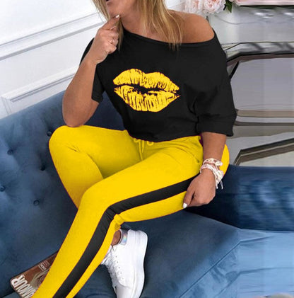 Damen T-Shirt Lippenmotiv Trendy Baumwolle