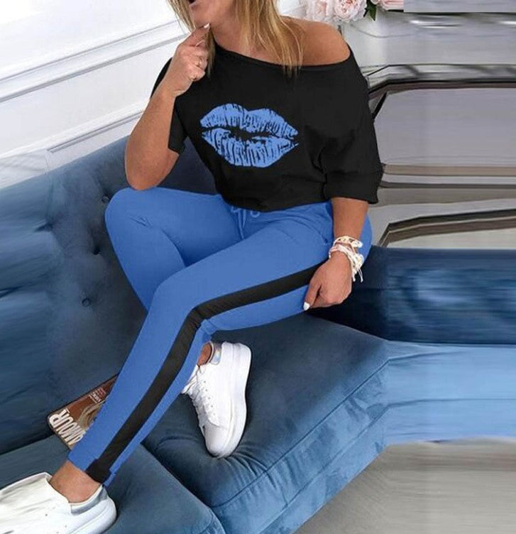 Damen T-Shirt Lippenmotiv Trendy Baumwolle