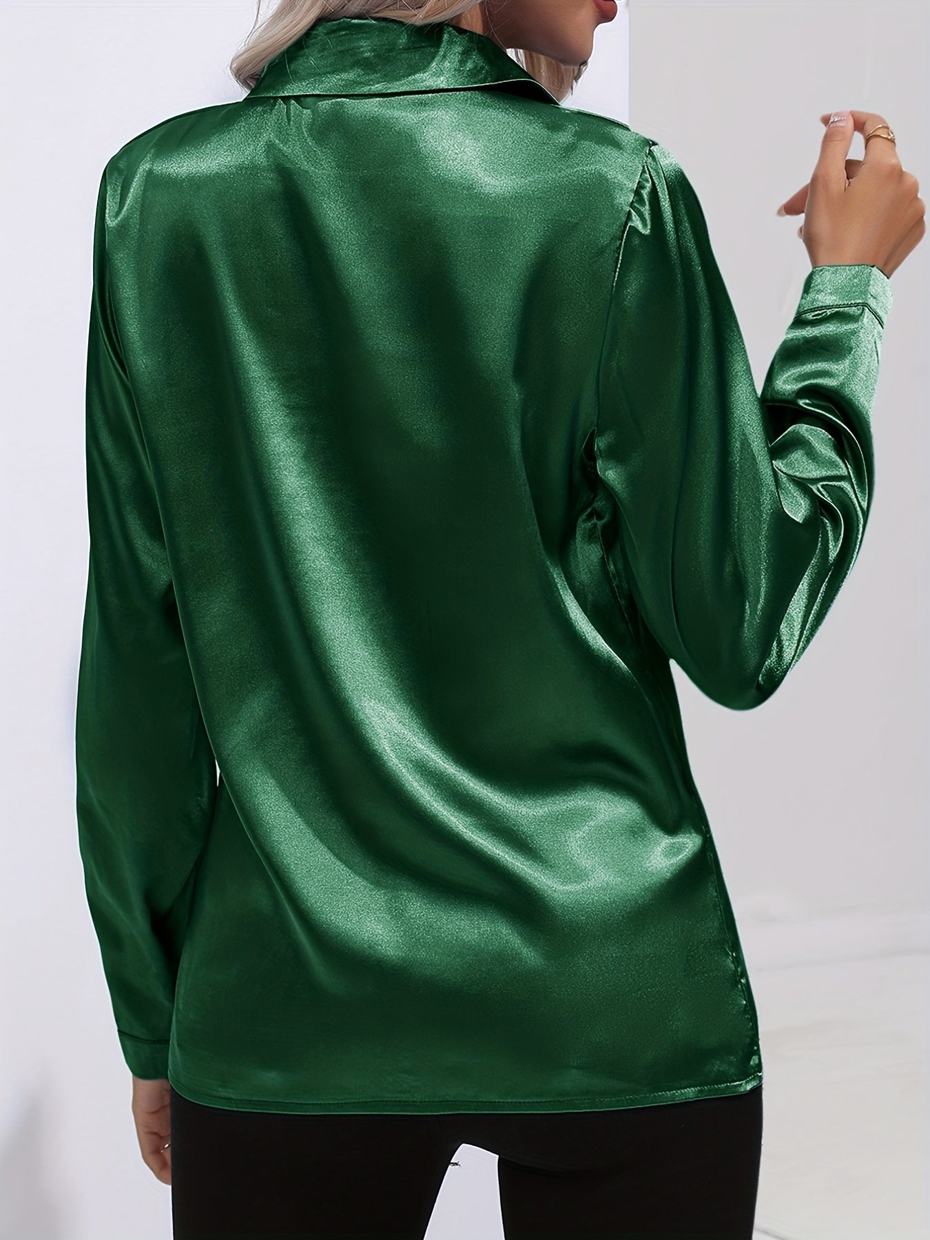 Damen Satinhemd Elegantes Langarmoberteil