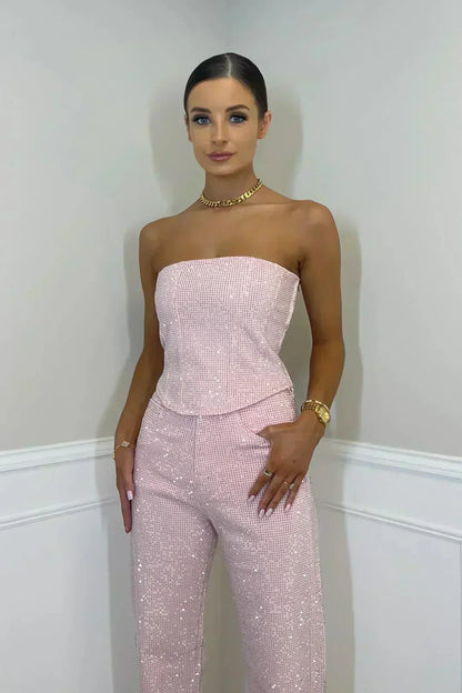 Glitzernder Damen-Overall Schulterfrei Party