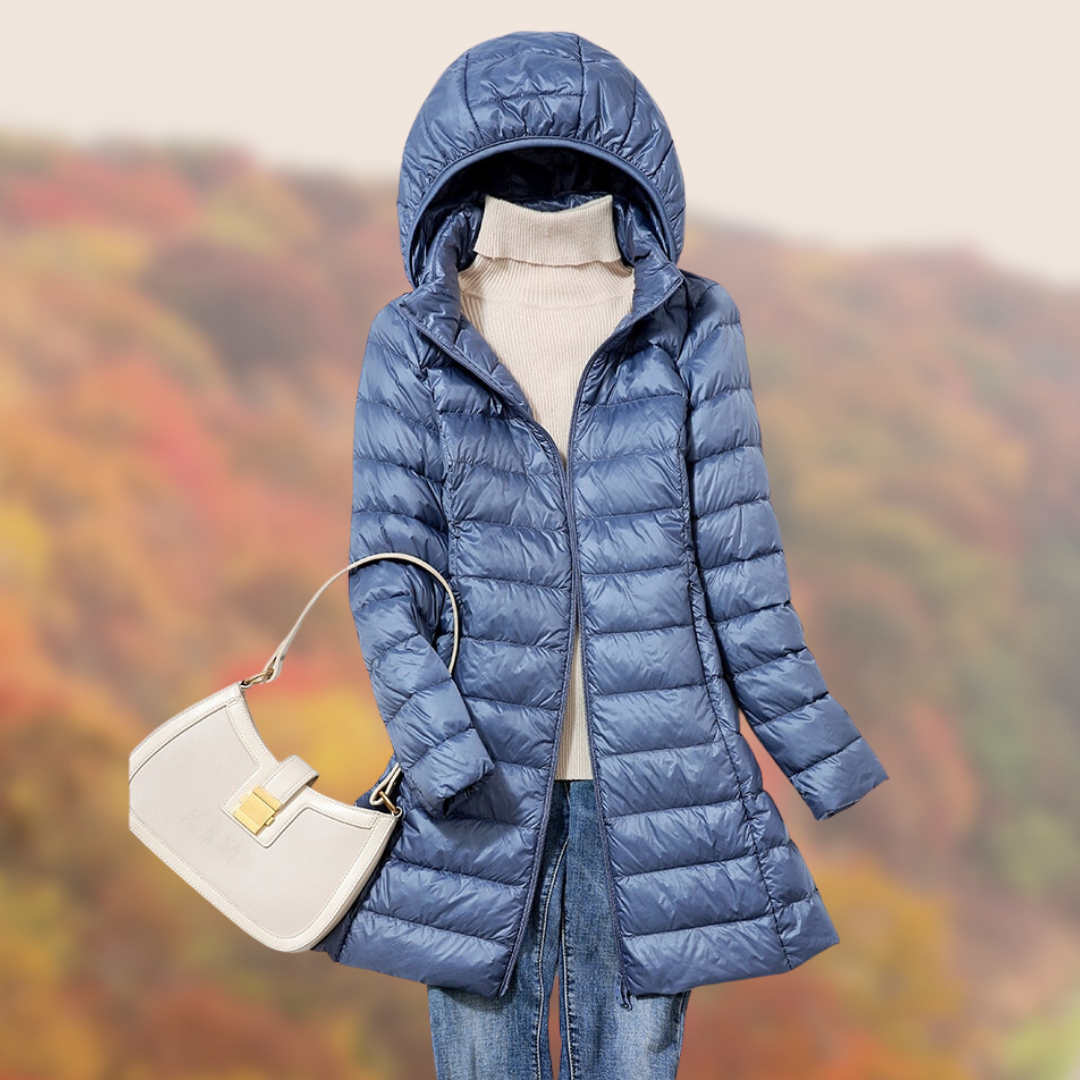 Damen Steppjacke Glänzend Mit Kapuze Lang - Norvielle