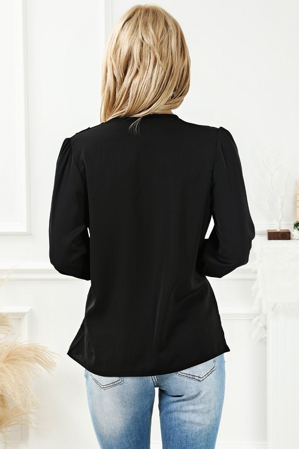Damen Bluse Wickelausschnitt Drapiert Elegante Seide